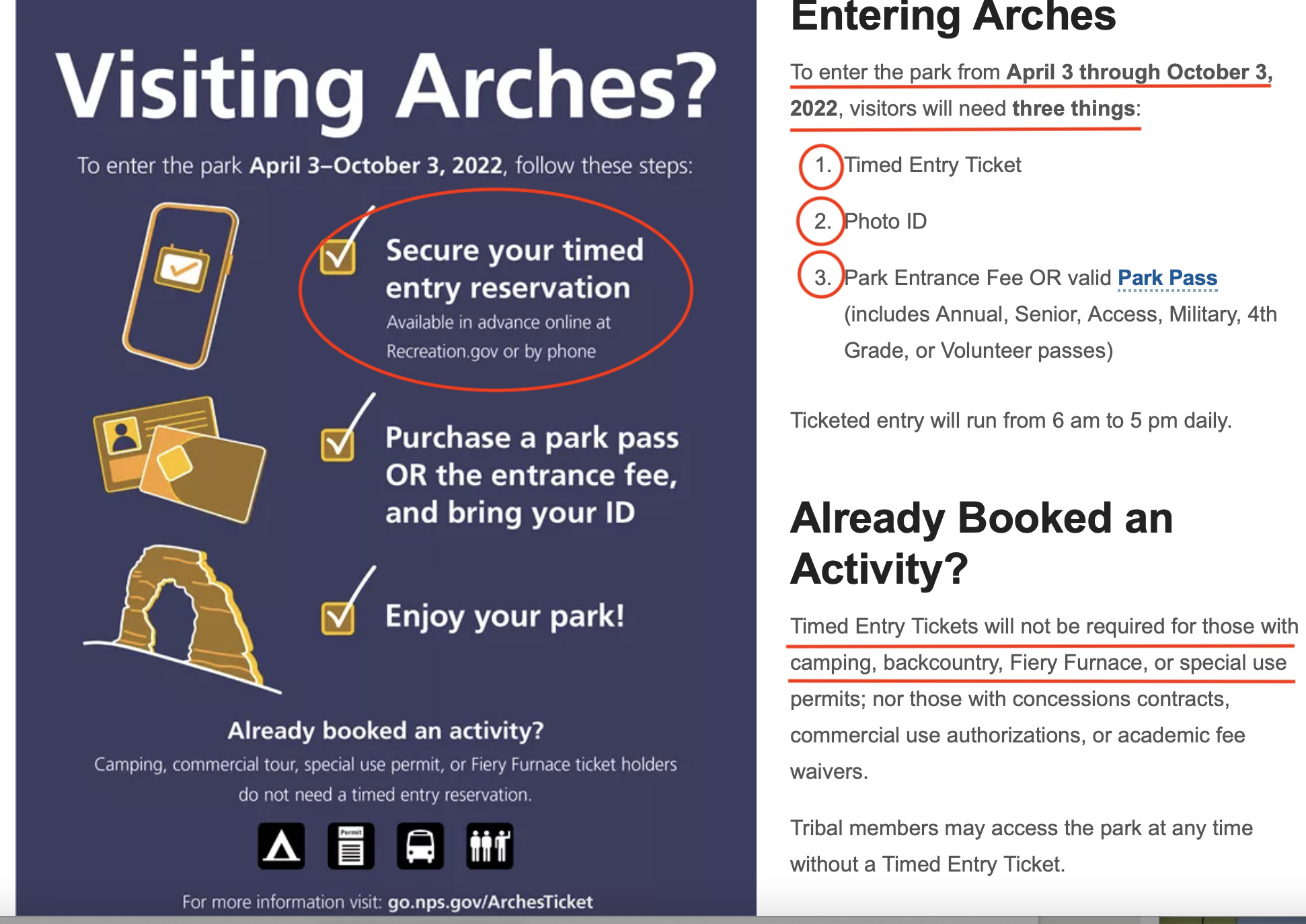 NPS Arches Pass Information