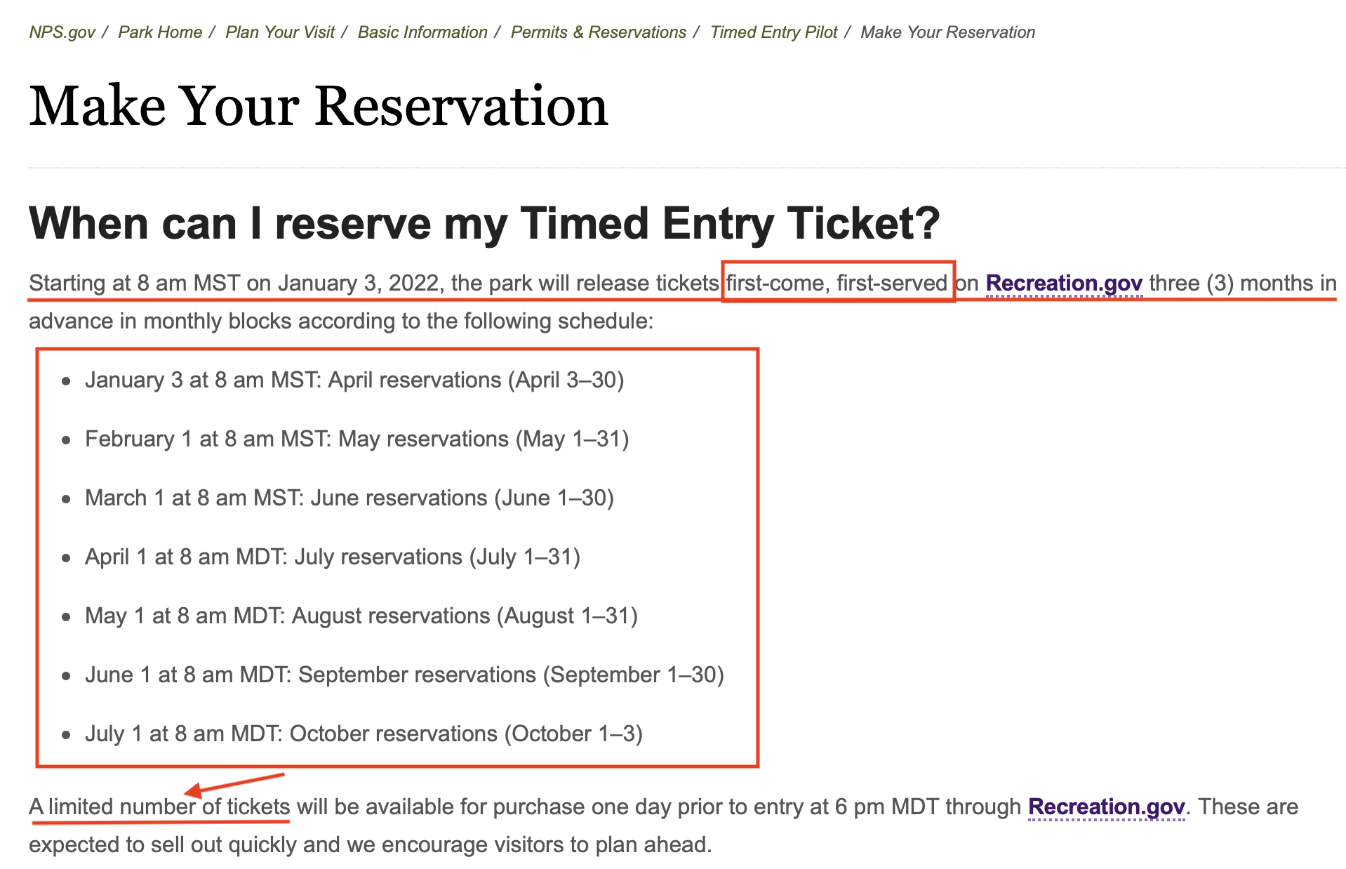 NPS Arches Times Entry Ticket